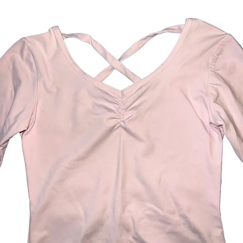 Danskin Now Girls Dance Leotard Blush Pink Strappy Crisscross Back Large 10 12
